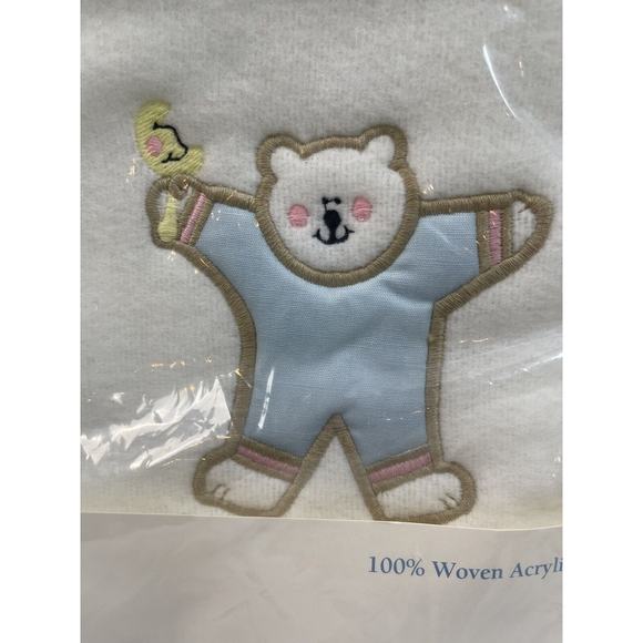 Vintage Toddlertime Blue Trim Baby Blanket Teddy Bear Woven Acrylic 36x45 NOS - Picture 2 of 8